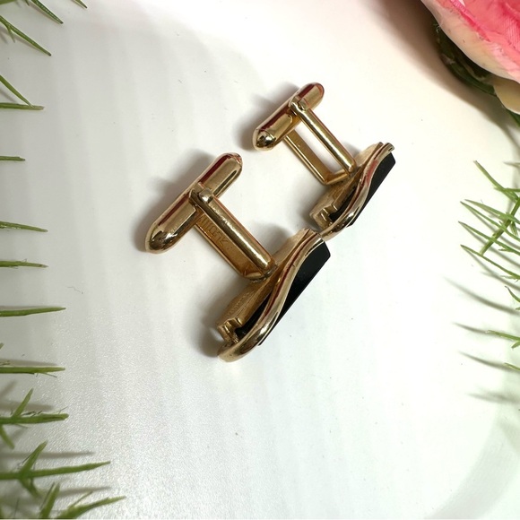 VINTAGE⚜️CUFF LINKS Black Glass - Art Deco Style - Picture 4 of 6
